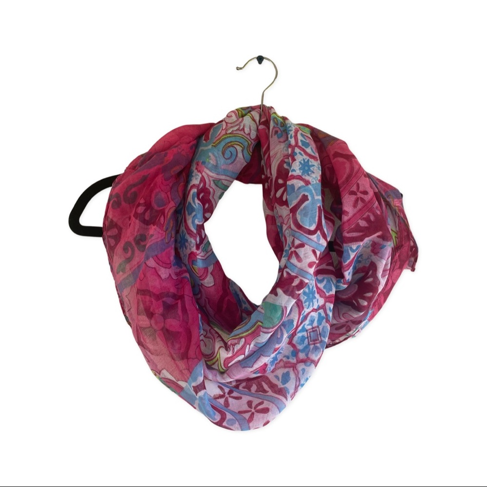 Pink Blue Green Floral Infinity Scarf Lightweight